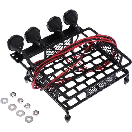 1/10 Metal Roof Rack Cargo Carrier+White LED Lamp Light for RC Axial SCX10