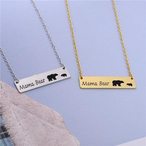 Fashion Mama Bear Lettering With two bears Necklace Jewelry Bar Handmade Necklace Warm Motherly Love Christmas Gift for Mother