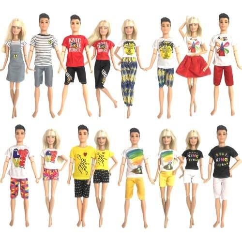 NK 2 Pcs /Set New Daily Casual Couple Doll Dress For Barbie Doll Accessories Boy Girl Clothes Gift Toy For Ken Doll 04A 9X