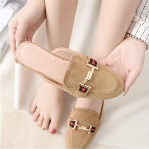 New Autumn Womens Lazy Toe-covered Slippers Home Flat Flock Sandals Fleeces Flip Flops Outdoor Female Slides Woman Mules Shoes