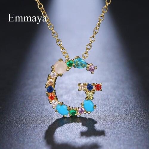 Emmaya New Fashion 26 Letter Shape Necklace WIith Colorful Cubic Zircon Women&Girls Fascinating Pendant Party Charming Jewelry