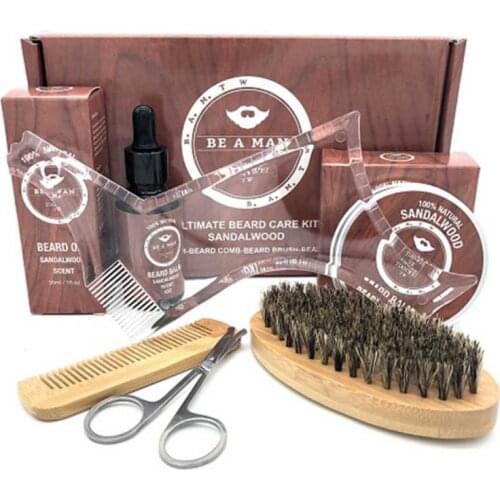 NEW 6-piece beard care tool set Beard oil and beard cream wax beard brush comb beard styling comb scissors set Beard Care