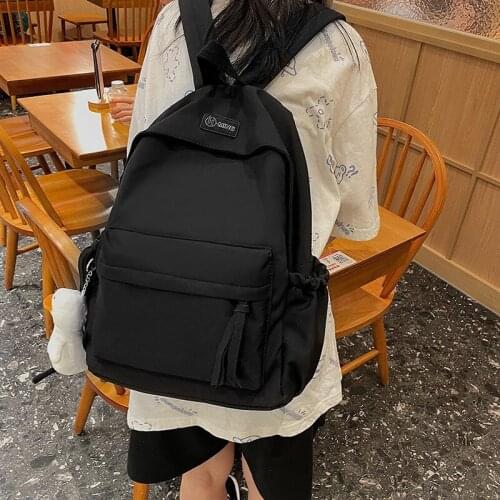 2021 Solid Color Fashion Womens Backpack Trendy Nylon School Bag For Girls Large-capacity Waterproof Student School Backpack