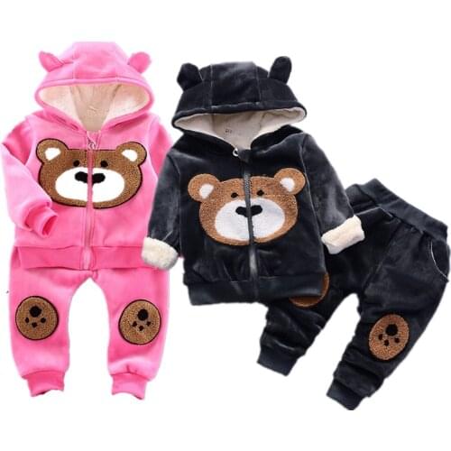 2020 Autumn Warm Newborn Baby Girls clothes Set Double Layer Velvet Thick Cotton Suits thick Boys Hoodies Jacket Pants 2Pcs Sui