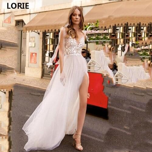 LORIE Lace A Line Wedding Dress Side Split Vestidos de novia Spaghetti Straps Lace Sexy Bridal Gown