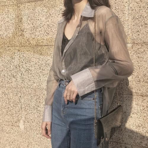 Transparent Blouse Women Sheer Top See Through Shirt Long Sleeve Ladies Tulle Top 2020 Spring Summer Clothing G1888