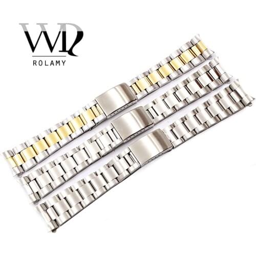 Rolamy 19 20mm Top Grade Silver Brushed 316L Solid Stainless Steel Watch Band Belt Strap Bracelets For Oyster Rolex Seiko