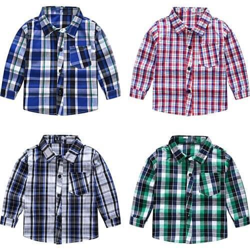Spring Autumn New Baby Boys Casual Shirt Kids Long Sleeve Lapel Classic Plaid Shirts Tops School Children Clothing 1-8 Years