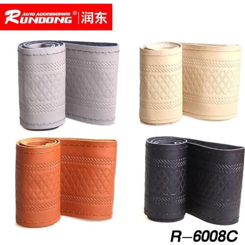 Hand sewn leather handle car steering wheel leather middle R-6008C embossed plate