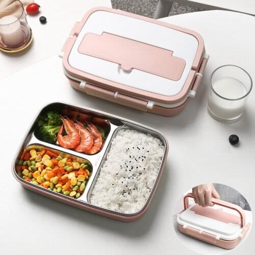 Handle Thermal Food Container With Compartments Portable Stainless Steel Bento Lunch Box for Kids Adults Lunchbox with Tableware