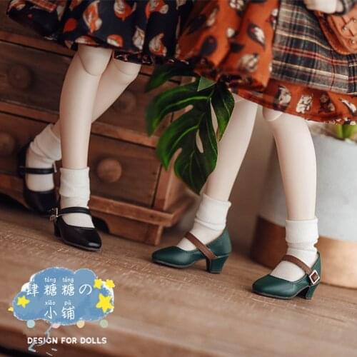 BJD dolls shoes retro square toe small high-heeled shoes 1/4 MDD hexagonal baby shoes small cloth OB24 AS bear girl rabbit girl