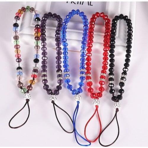 Universal Crystal Mobile Phone Straps Fashion Crystal Beads Hand Wrist Lanyard For Keys Phones Rope Cord Holder Lanyard Keychain