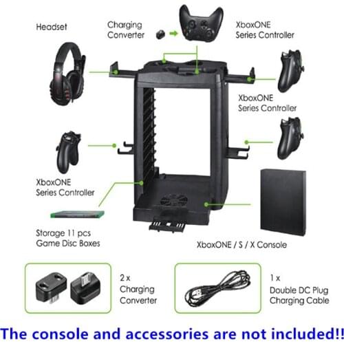 For Xbox one/ One X / ONE Slim Game Console Collection Vertical Stand,Charging Dock,Cooling Fan,Hook,Game Discs Storage Tower