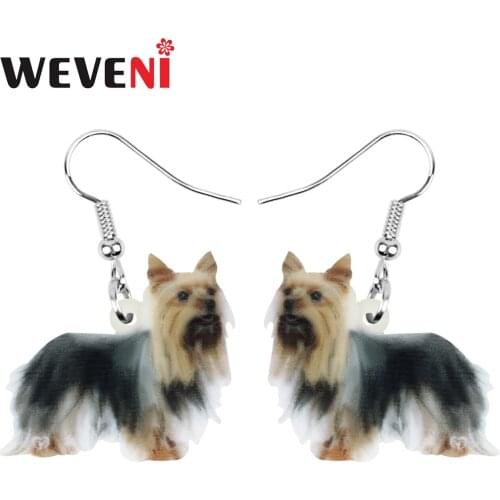WEVENI Acrylic Yorkie Yorkshire Dog Earrings Long Cute Pet Animal Dangle Drop Jewelry For Women Girls Kids Fashion Birthday Gift