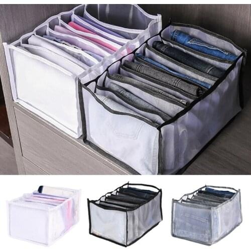 7 Grids Jeans Storage Box Jeans Large Size Grid Storage Foldable Drawer Organizer Clothes Drawer Mesh Storage Bag Drawer Divider