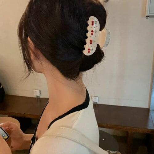 AOMU 2021 Fashion Romantic Beige Acrylic Cherry Hair Claw Smooth Irregular Geometric Fruits Big HairPins for Women Jewelry Gifts