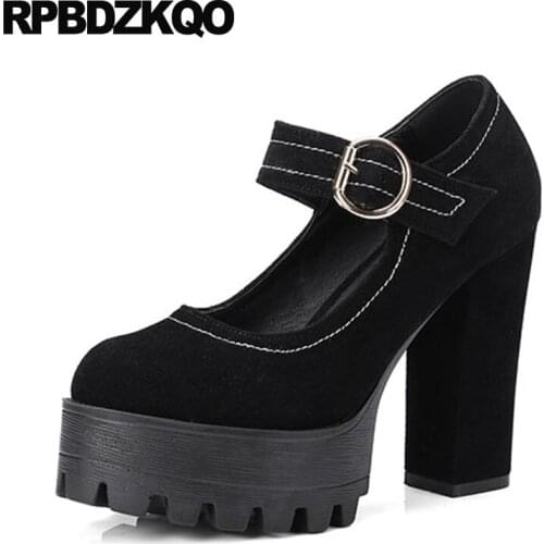 Extreme black 10 42 chunky ankle strap suede exotic dancer sexy women super ultra pumps high heels platform shoes round toe new