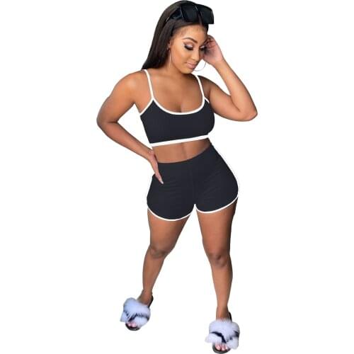 Ribbed Women Set Two Pieces Set Spaghetti Strap Camisole Crop Top Shorts Jogger Sweatpant Suit Matching Set Fitness Tracksuit