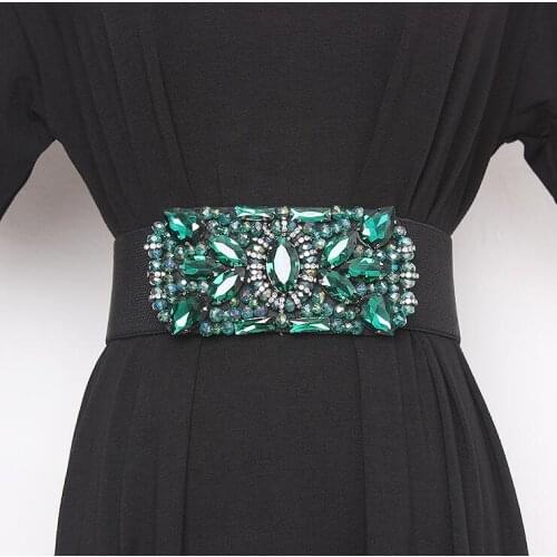 Womens runway fashion blingbling rhinestone beaded Cummerbunds female Dress Corsets Waistband Belts decoration wide belt R2430