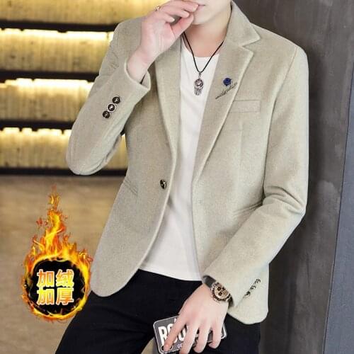 2021 mens cultivate ones morality leisure trend thickening imitated mink wool leisure suit young pure color warm blazer