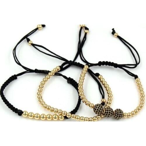 4mm 3PCS/Lot cg22 gold silver Copper cz zircon cubic zirconia elastic ball bead crown Punk Macrame Charm Bracelet Bangles