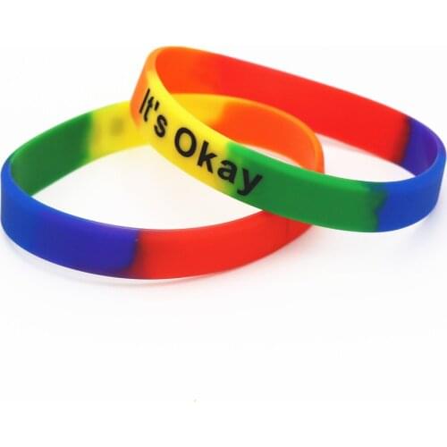 50PC Hot Sale Fashion Rainbow Colour Pride Silicone Wristband Its Okay Silicone Bracelet &Bangles Women Men Gift Jewelry SH172