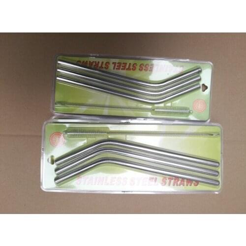 500sets/lot Fast shipping 8mm x215mm Size Straight & bend stainless steel drinking straw sets with straw brush Retail package