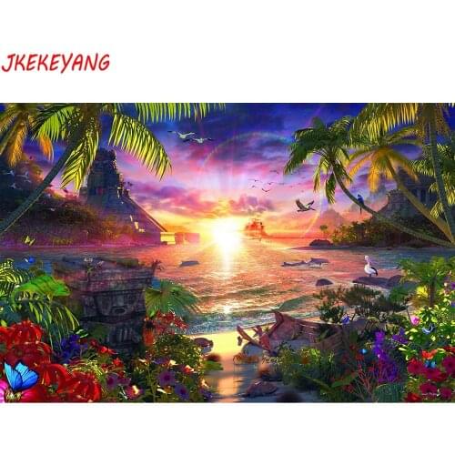 5D DIY square/round Diamond painting Sunset by the sea Cross Stitch Diamond Embroidery Pattern Rhinestone J2671