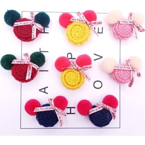 8Pcs/Lot 3.5*6cm Handmade Wool Mickey Head With Bow Appliques for Diy Hair Trim Hair Pin Brooch Craft Accessories Wholesale