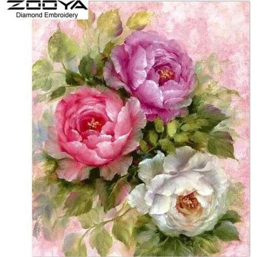 5D DIY Diamond Painting Flower Crystal Diamond Painting Cross Stitch Beautiful Peony Floral Needlework Home Decorative BJ820