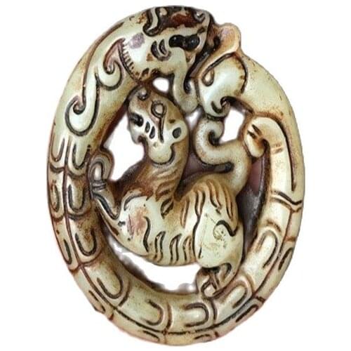 Antique Jade Carving Dragon leaping and Tiger Leaping