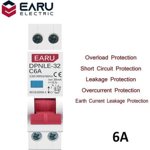 6A 18MM Mini 230V 50/60Hz RCBO 1P+N 6KA Residual Current Differential Automatic Circuit Breaker Over Current Leakage Protection