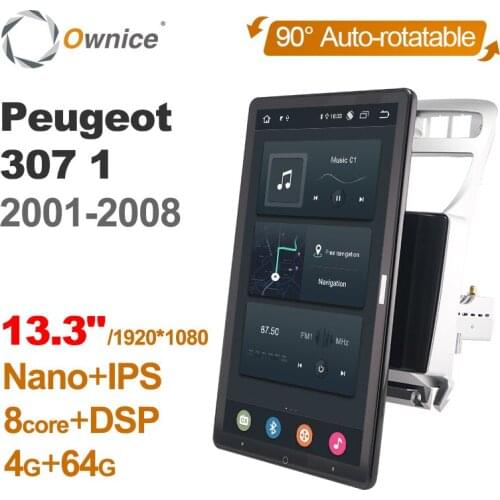 Tesla style PX6 13.3" Android 10 Car DVD Player 1920*1080 Autoradio Rotatable navigation For Peugeot 307 1 2001-2008 GPS Radio