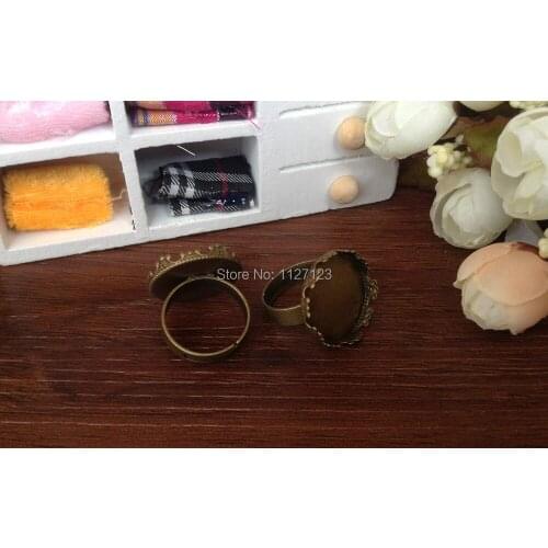Free ship!!200piece 20mm Bronze Color Ring base with round crown edged cabochon mountings