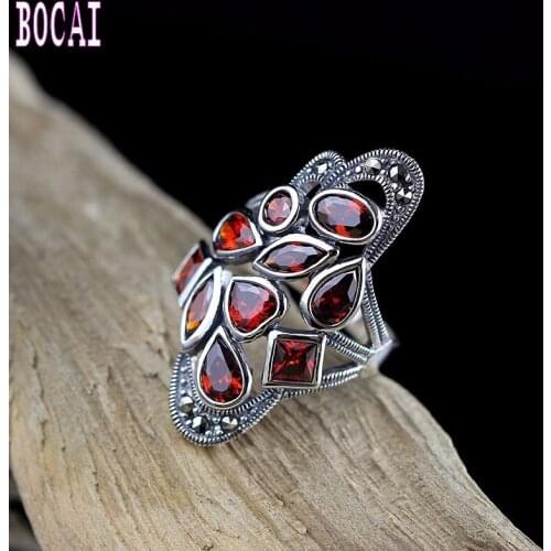 BOCAI real S925 sterling silver jewelry exquisite with shape inlay Garnet ring for Women fashion lady ring woman silver ring