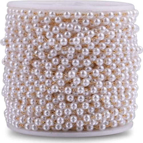 2m Stainless Steel 4mm Round Artficial Pearl Chains for DIY Handmade Eyeglasses Chain Necklace Supplies Jewelry Making Wholesale