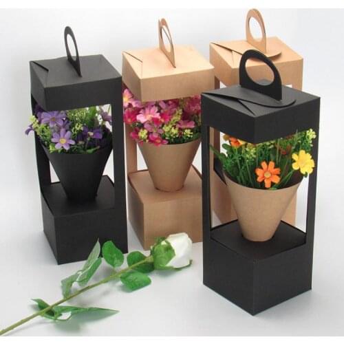 Flowers Packaging Gift Boxes Floral Gift Bag lighthouse design Creative folding floral Packing Box Black/Brown SN1100