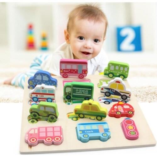 Baby Wooden Toy Hand Puzzles Traffic Animals Shape Recognition Puzzle For Children Montessori Educational Gifts Drop Shipping