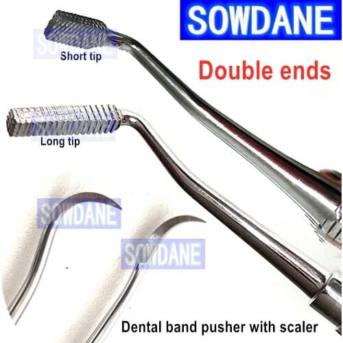 Double Ends Dental Orthodontic Band Pusher Seater Long Tip with Scaler Tooth Cleaning Tool Instrument