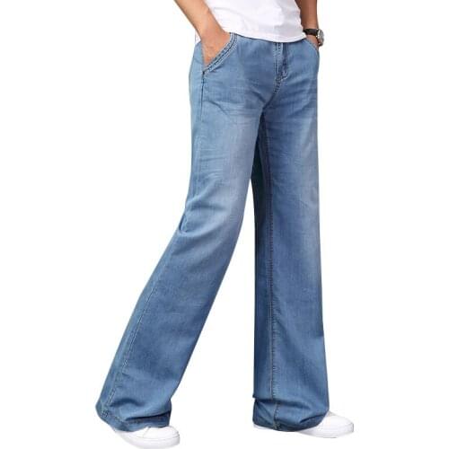 New Big Flared Jeans Mens Boot Cut Denim Pants Loose Casual Clothing Designer Classic Blue Black Trousers Large Size 28 - 40