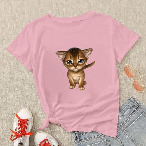 Cute Cat Funny Vogue Womens Tee shirt 90S Oversize Top Frances Short Sleeve Soft Girl Aesthetic Round Neck Tshirt Hot Selling