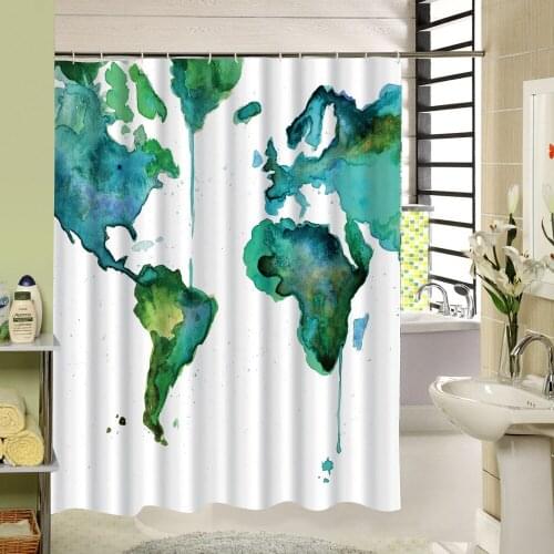 Art Design Ink Painting Is So Realistic The World Map That Contacts Seven Continents Fabric Shower Curtain for Decor Map Pattern