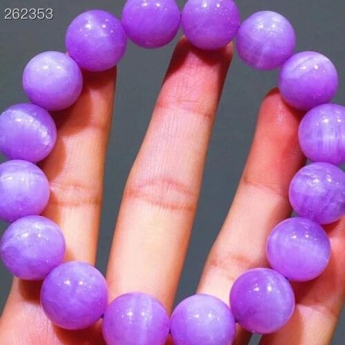 Genuine Natural Purple Kunzite Quartz Clear Round Beads Bracelet 13.5mm Cat Eye Kunzite Rare Women Men AAAAAA