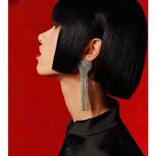 JIJIAWENHUA New Rhinestone Tassel Claw Chain Pendant Womens Earrings Dinner Party Wedding Fashion Jewelry Accessories