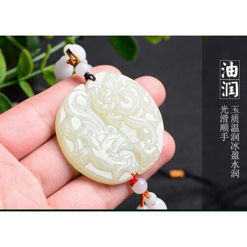 Hetian jade lovers pendant, a pair of dragon and Phoenix with Tai Chi fish and jade pendant necklace