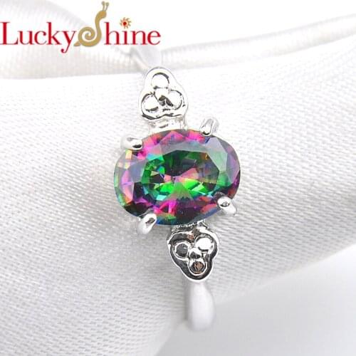 Luckyshine High Quality Wedding Jewelery Party Ring Oval Mystic Rainbow Crystal Zircon Rings For Women size 7 8 9