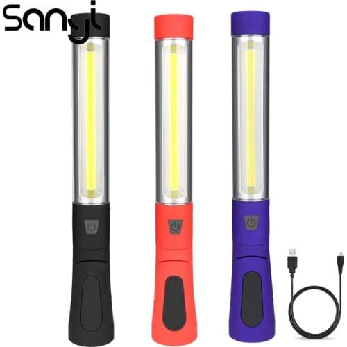 SANYI Magnetic Flashlight Torch USB Built-in Rechargeable Battery LED COB Portable Lantern 3 Modes Working Light for Camping