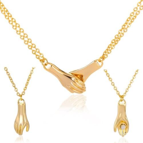 Fashion Creative Design Ladies Friendship Magnet Shake Hands Gold Necklace For Women Men Fashion Shake Hands Necklace Best Gift