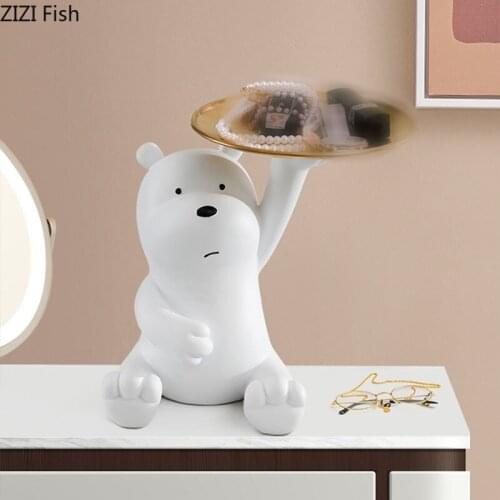 Cartoons Polar Bear Trays Decorative Fruits Basket Storage Tray Cute Animal Resins Jewelry Dish Abstract White Bear Ornaments