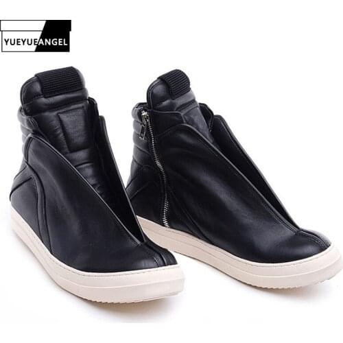 Men Shoes High-Top Ankle Luxury Trainers Sneakers Genuine Leather Men Boots Fashion Black Street Hip Hop Shoes Designer Boots